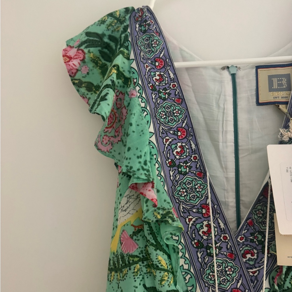 Belle Chloe Maxi dress green pink bird print - Picture 9 of 10